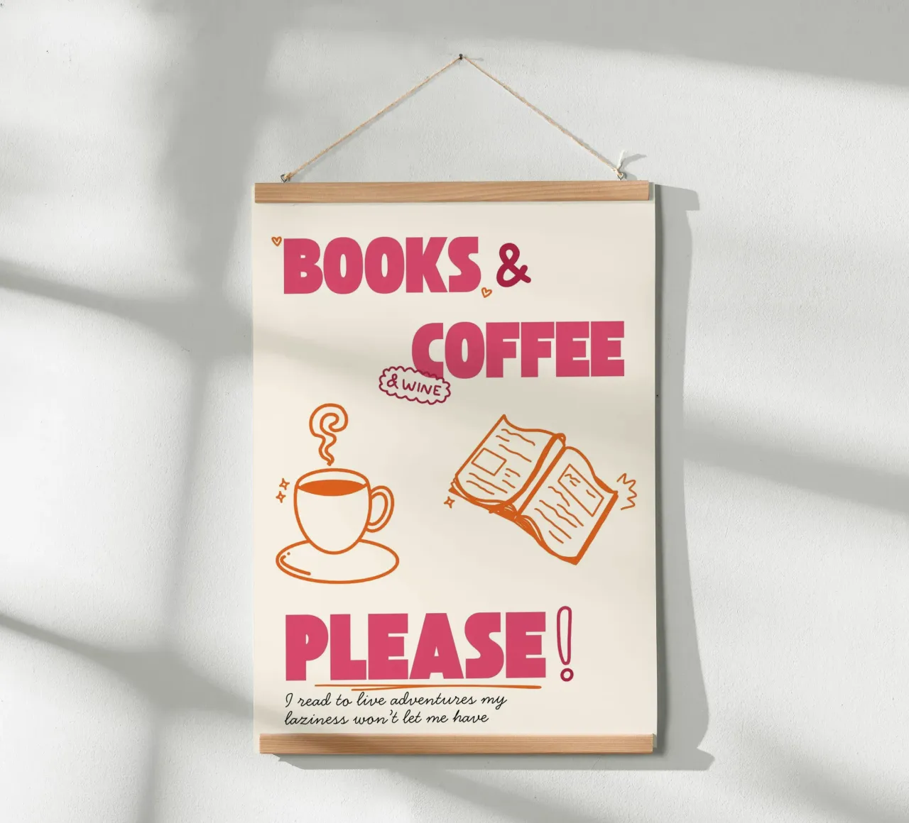 Poster estetico accogliente Libri, caffè e vino poster con telaio in legno da vintagepod