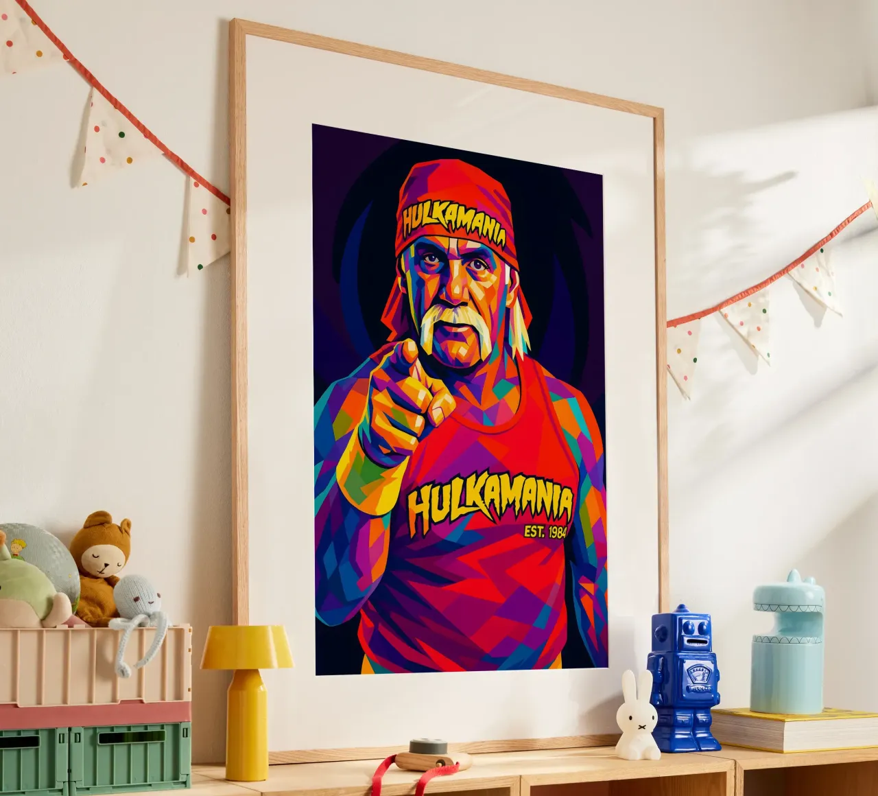 Hulk Hogan neon wpap art poster con telaio in legno da BONANZA