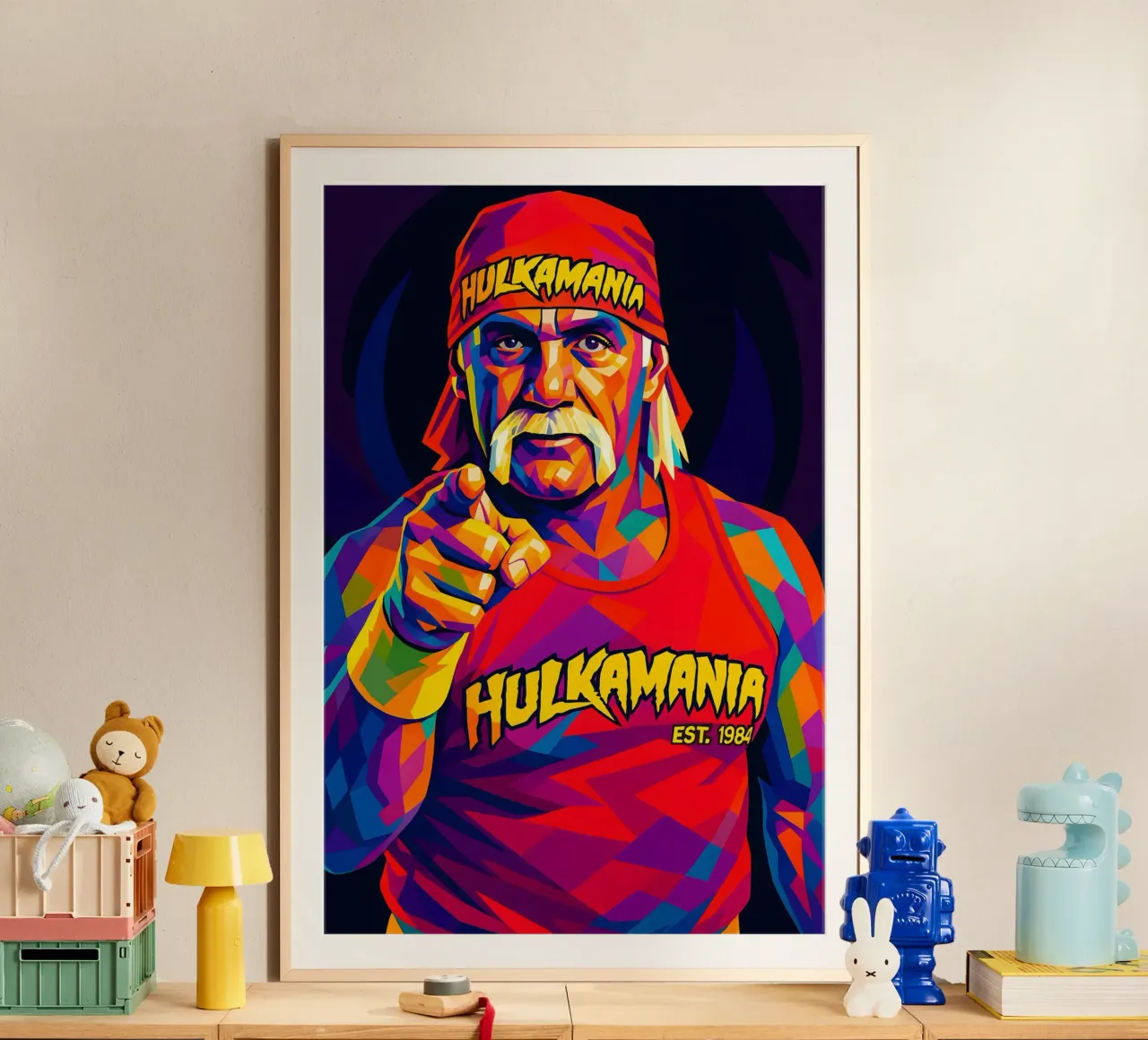 Hulk Hogan neon wpap art poster con telaio in legno da BONANZA