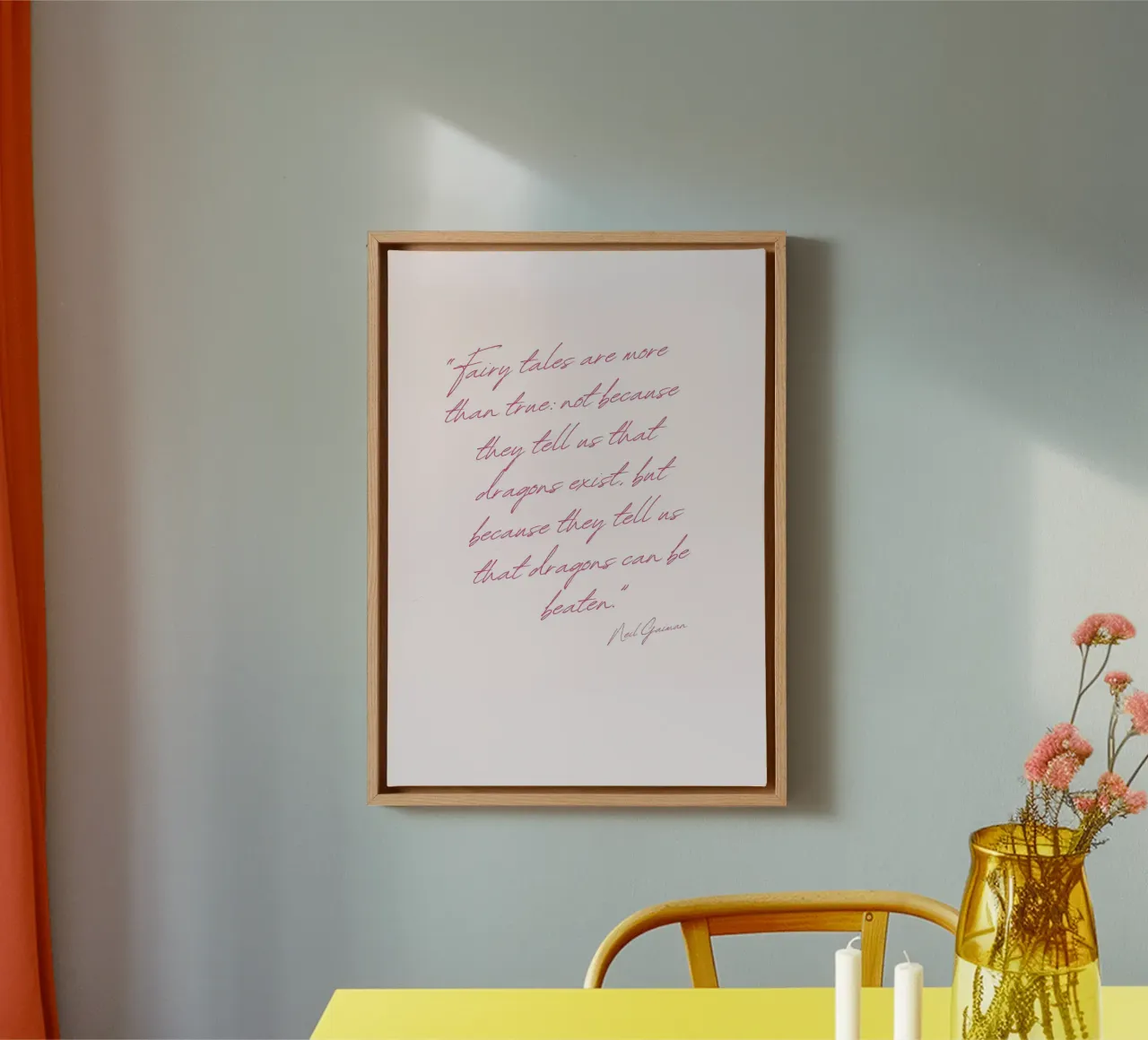 Poster con citazione di Neil Gaiman "I draghi possono essere sconfitti tela con Cornice a cassetta da vintagepod