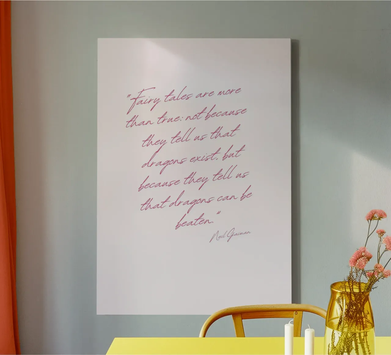 Poster con citazione di Neil Gaiman "I draghi possono essere sconfitti tela con Cornice a cassetta da vintagepod