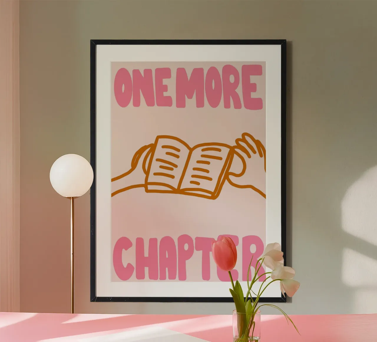 "Poster rosa e arancione "One More Chapter poster con telaio in alluminio da vintagepod
