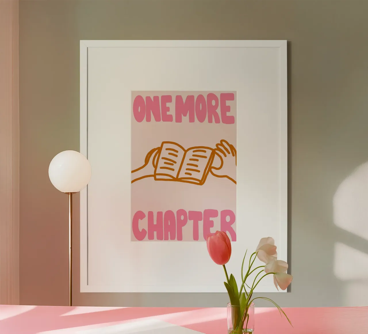 "Poster rosa e arancione "One More Chapter poster con telaio in alluminio da vintagepod