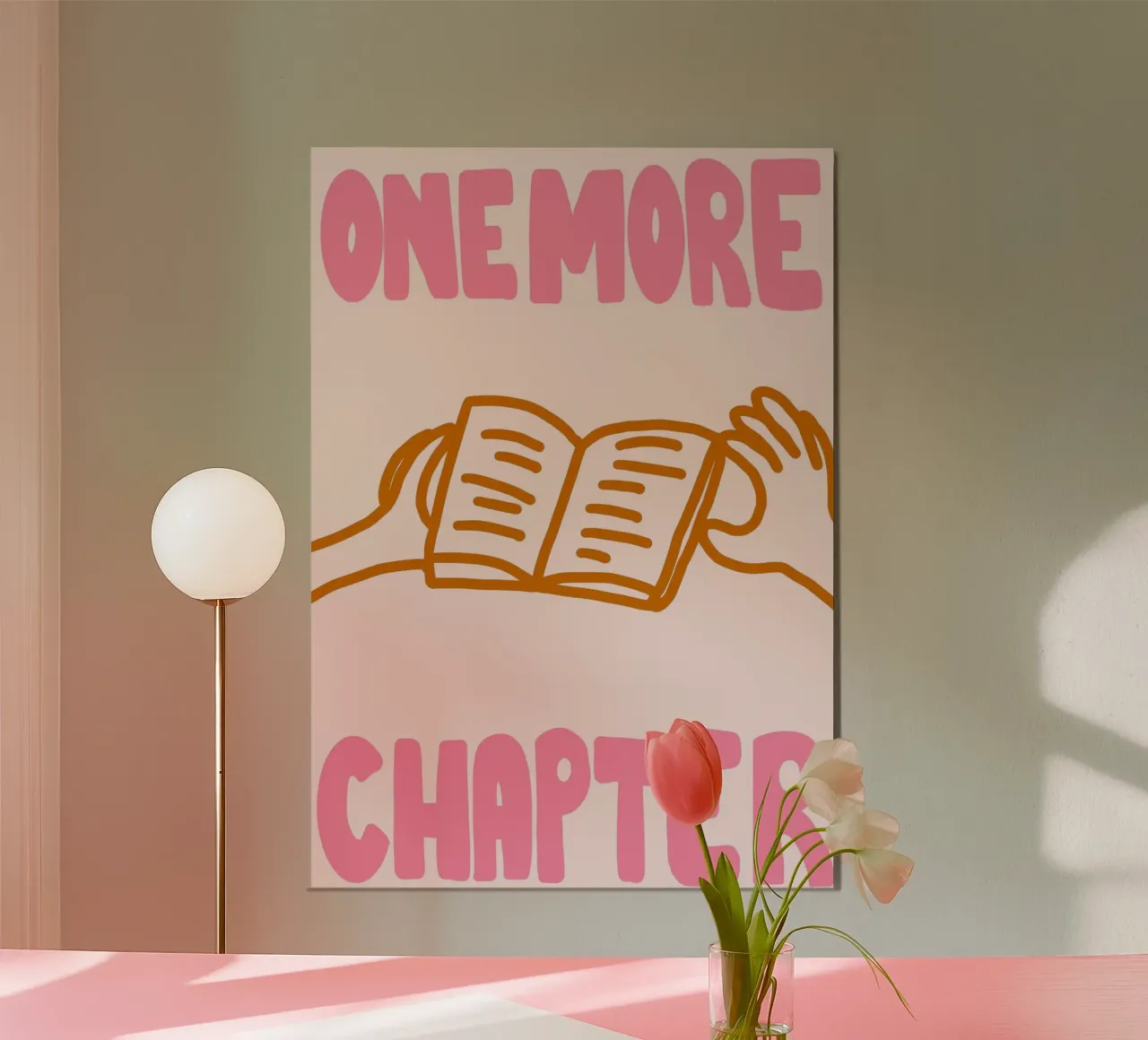 "Poster rosa e arancione "One More Chapter poster con telaio in alluminio da vintagepod