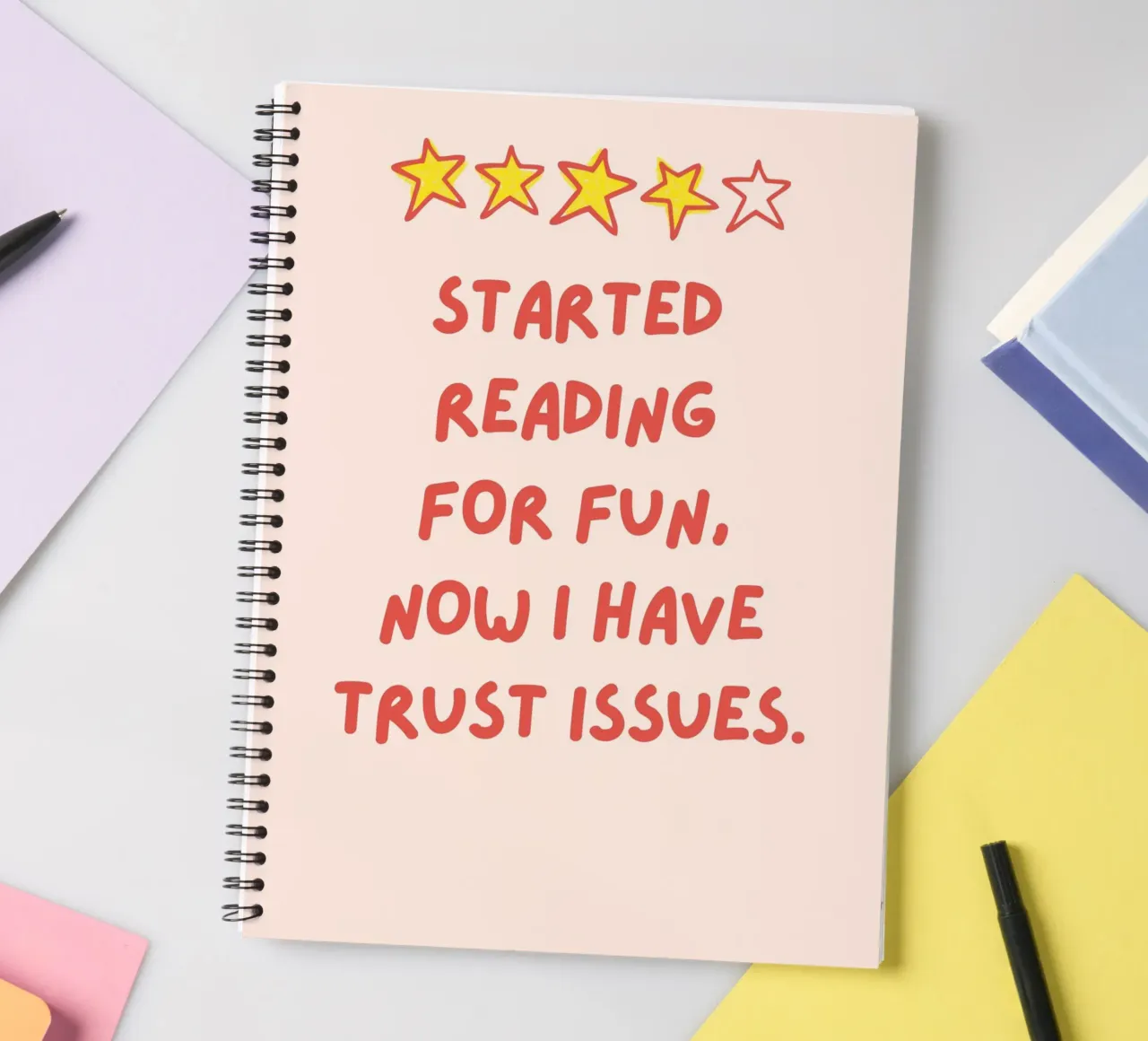 "Started Reading for Fun" Witty Poster spiral notebook by vintagepod