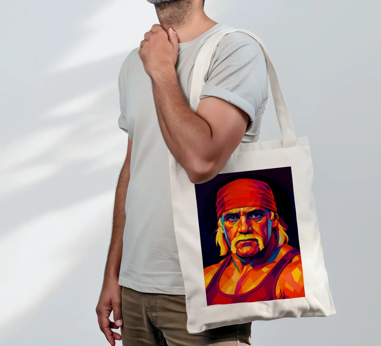 Hulk Hogan ritratto al neon wpap borsa in juta da BONANZA