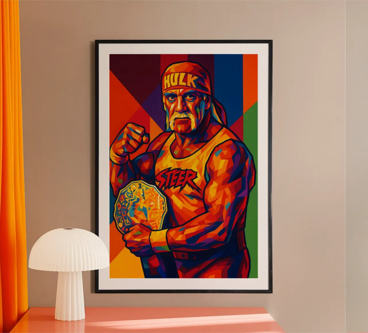 Ritratto al neon di Hulk Hogan poster con telaio in alluminio da BONANZA