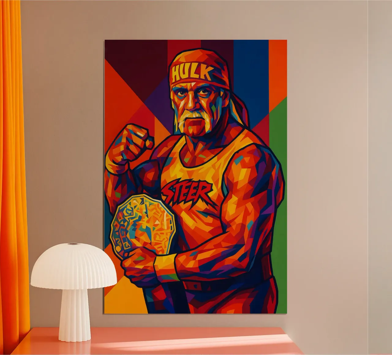 Ritratto al neon di Hulk Hogan poster con telaio in alluminio da BONANZA