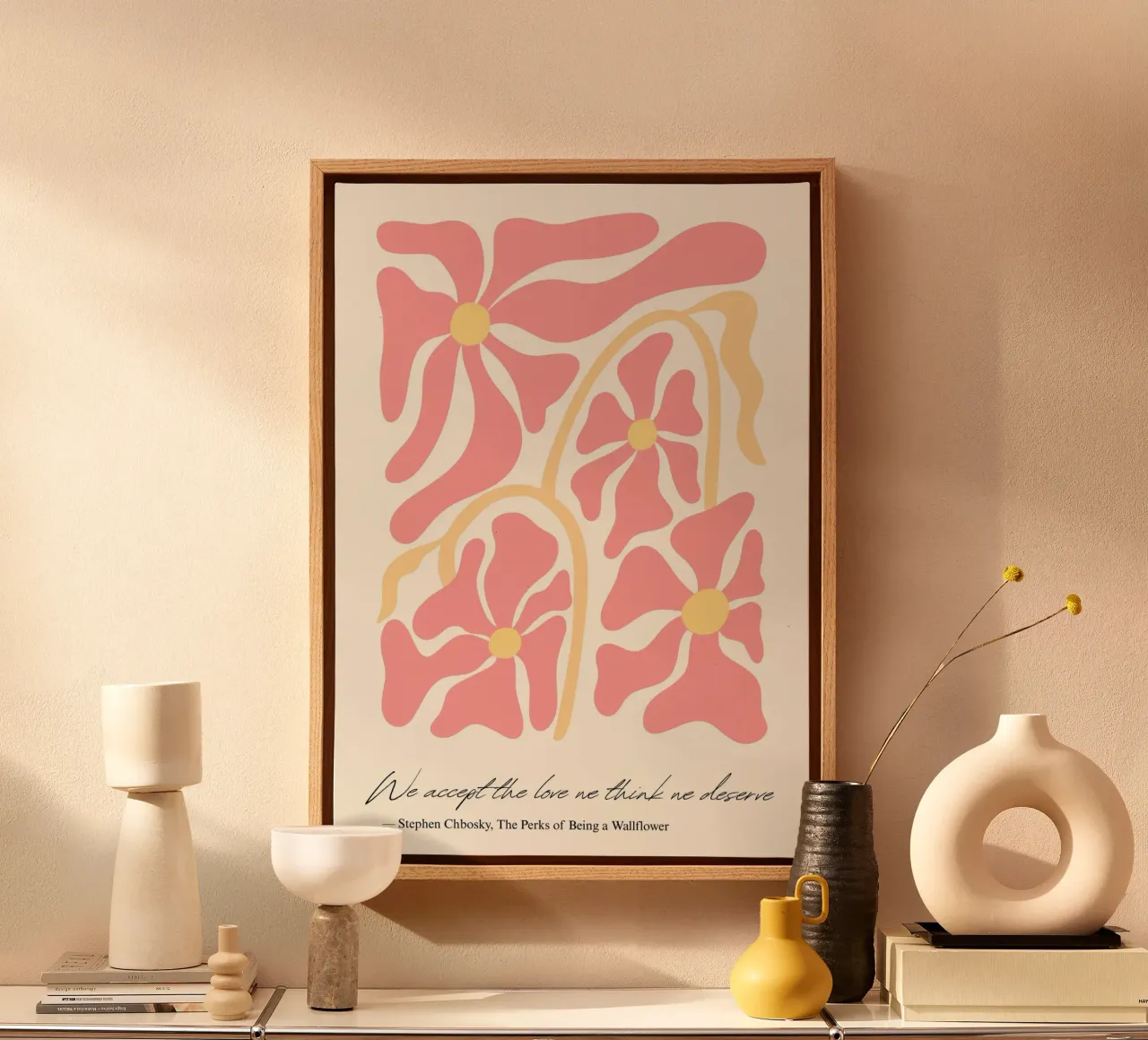 Chbosky "Perks of Being a Wallflower" Bloemenposter canvas met Baklijst van vintagepod
