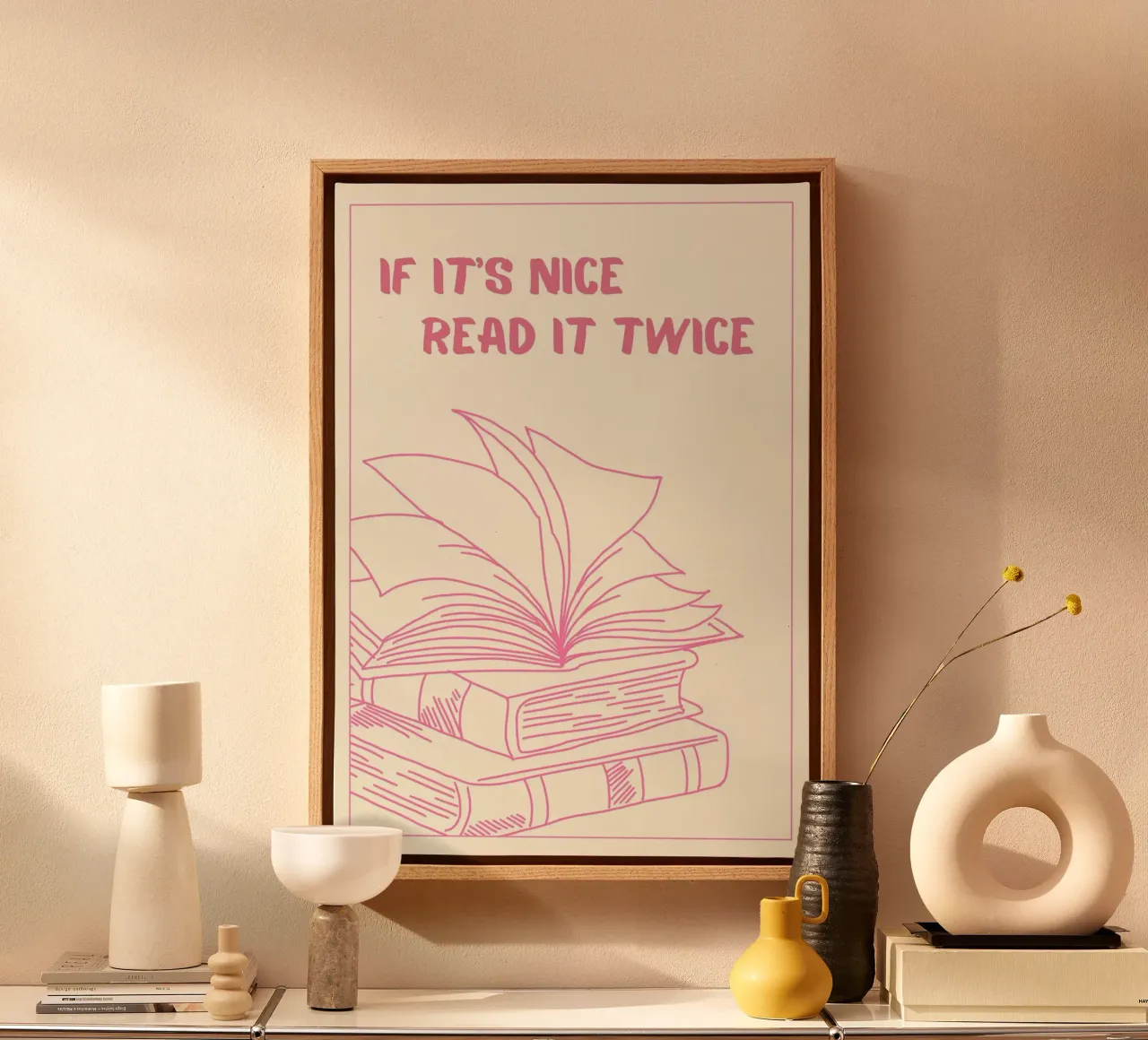 "If It's Nice, Read It Twice" Book Lover Poster canvas with Floater frame by vintagepod