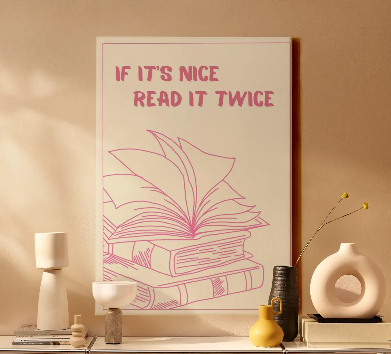 "If It's Nice, Read It Twice" Book Lover Poster canvas with Floater frame by vintagepod