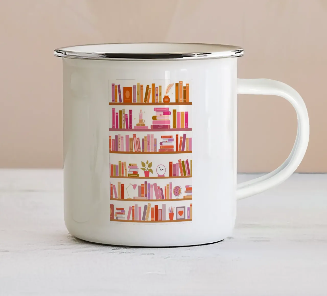 Libreria colorata Poster rosa e arancione tazza in smalto da vintagepod