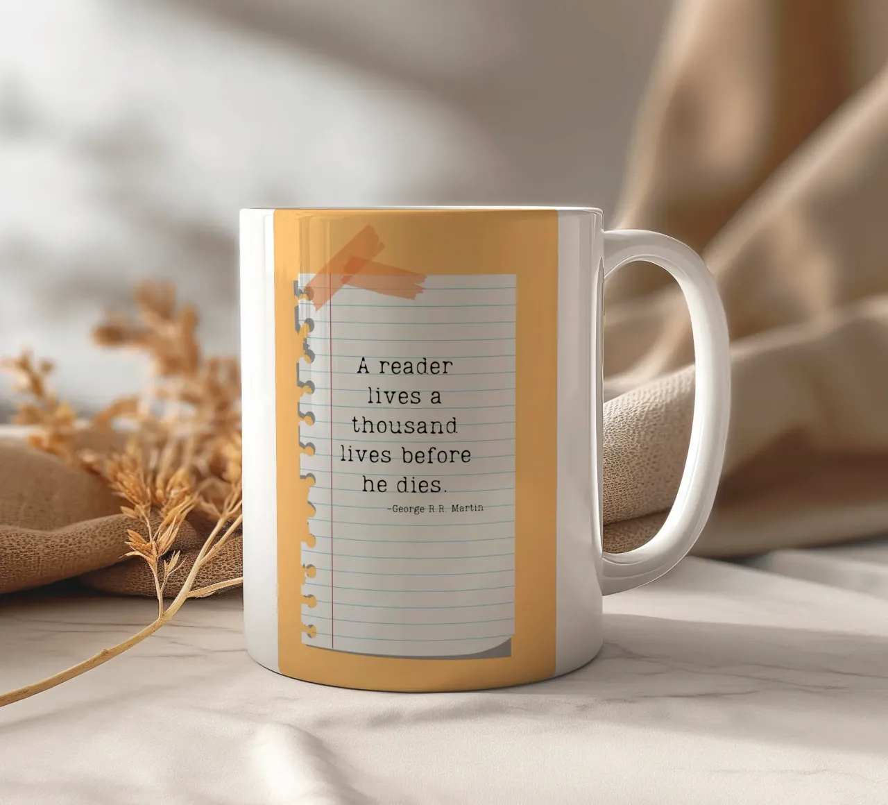Poster con citazione di George R.R. Martin "Thousand Lives tazza in ceramica da vintagepod