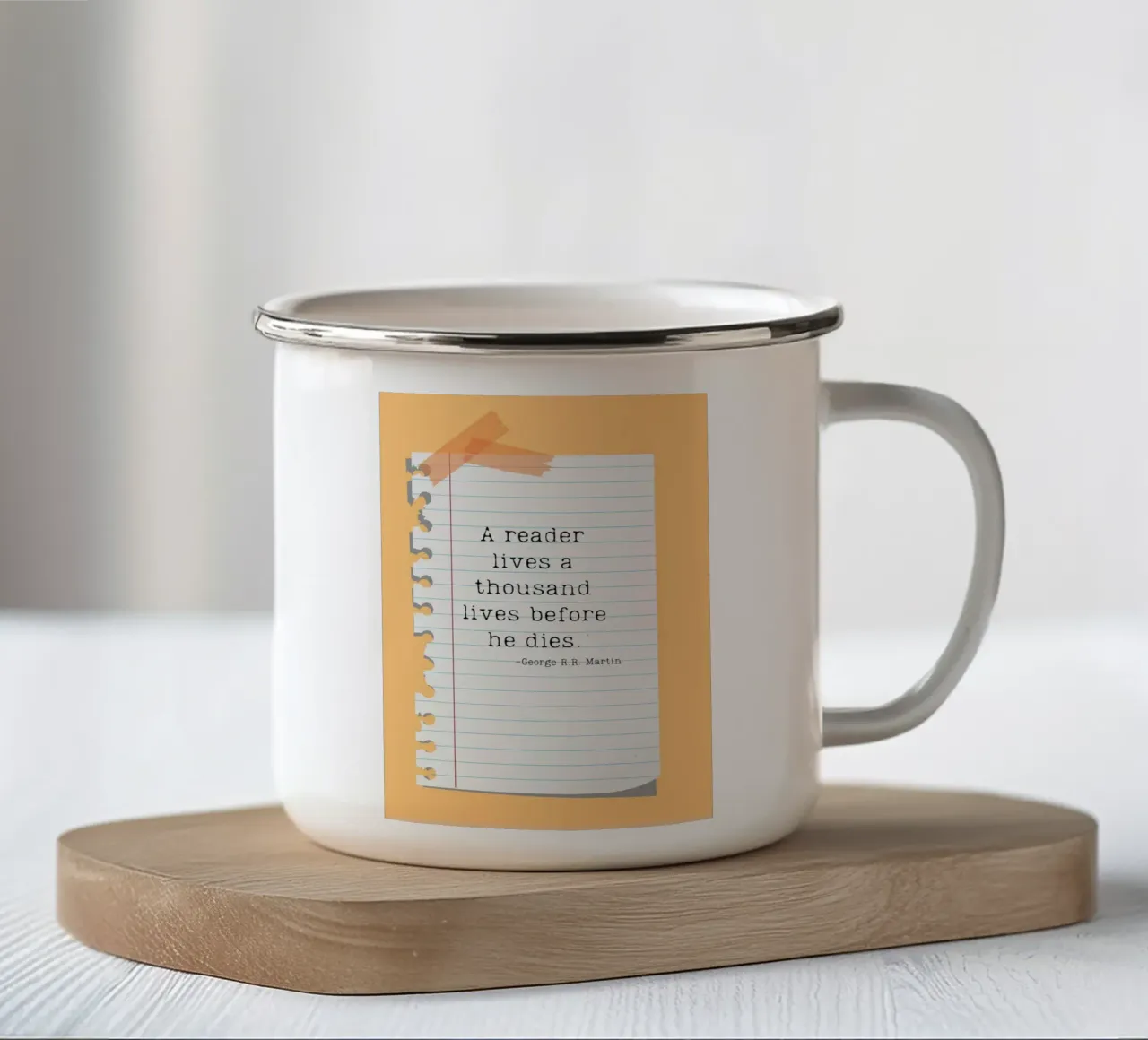 Poster con citazione di George R.R. Martin "Thousand Lives tazza in smalto da vintagepod