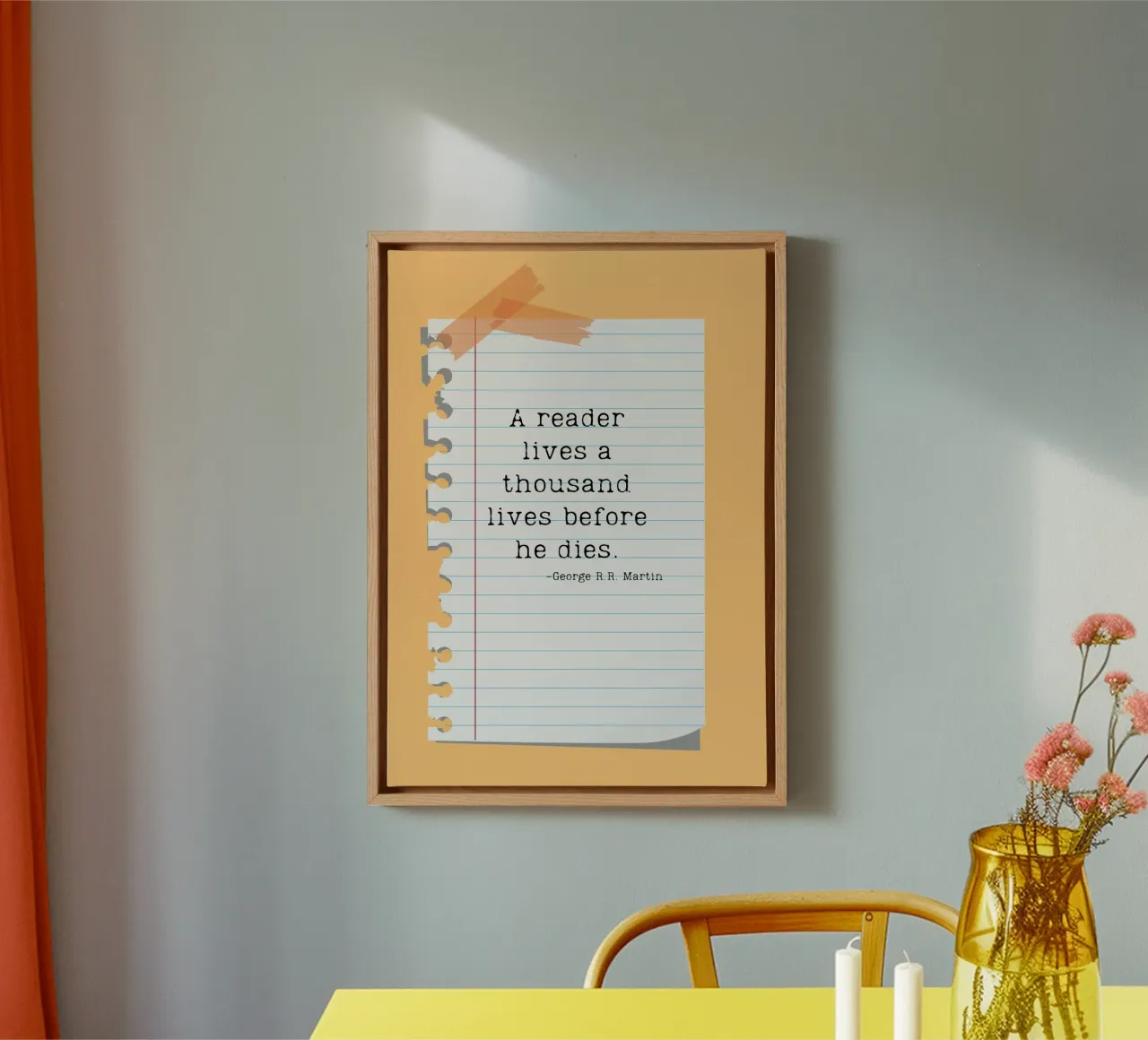 George R.R. Martin "Tausend Leben" Zitat Poster Leinwand mit Schattenfugenrahmen von vintagepod