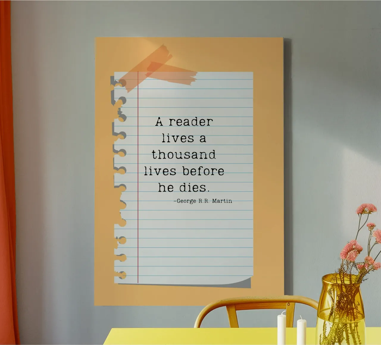 George R.R. Martin "Tausend Leben" Zitat Poster Leinwand mit Schattenfugenrahmen von vintagepod