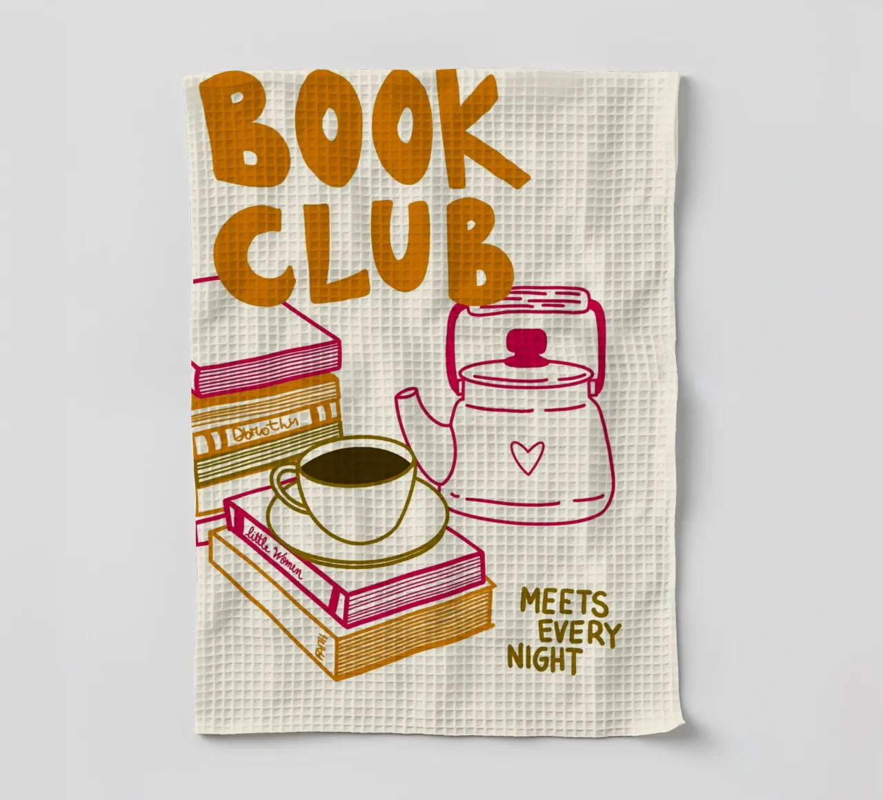 Affiche "Le club de lecture se réunit tous les soirs". torchon de vintagepod