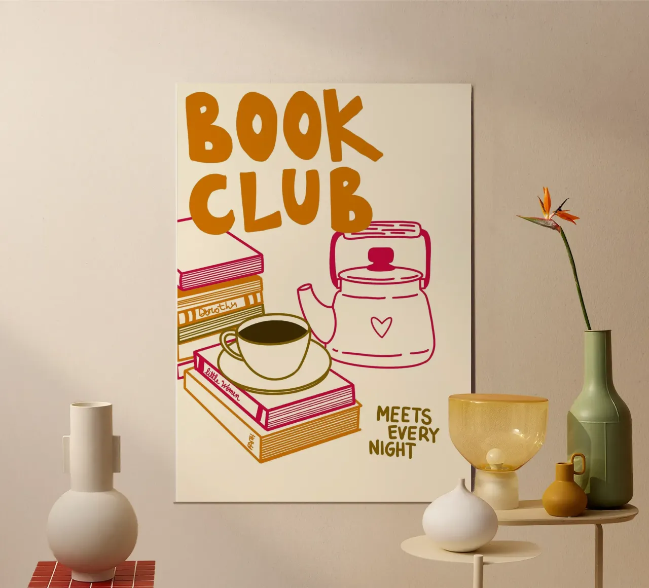 Affiche "Le club de lecture se réunit tous les soirs". poster de vintagepod