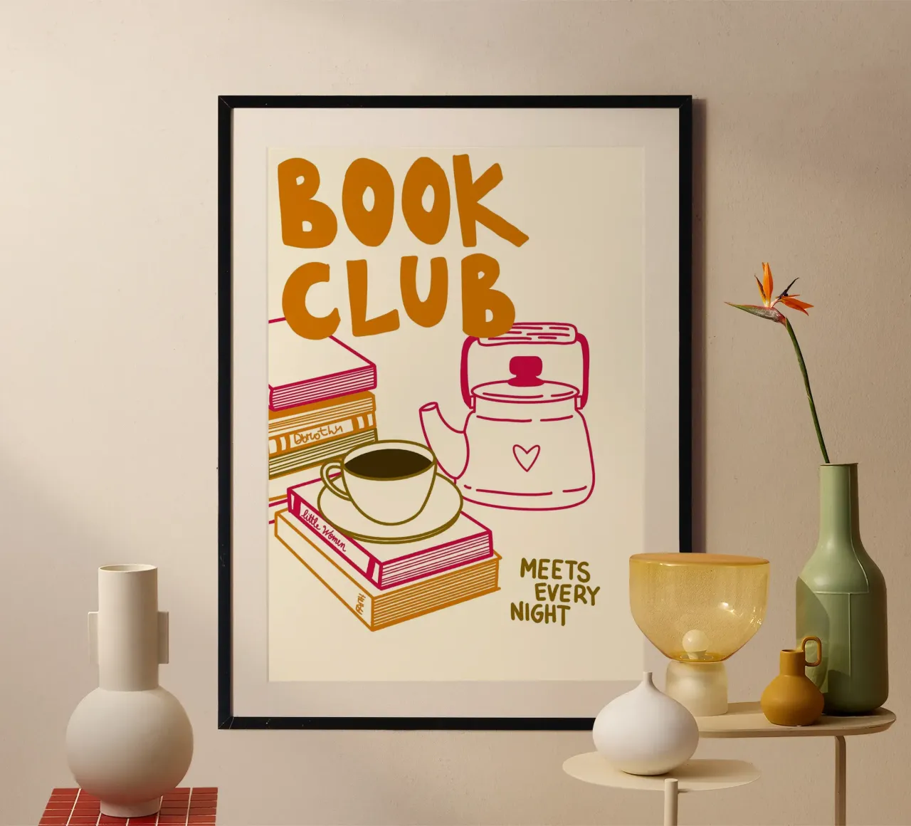 Affiche "Le club de lecture se réunit tous les soirs". poster de vintagepod