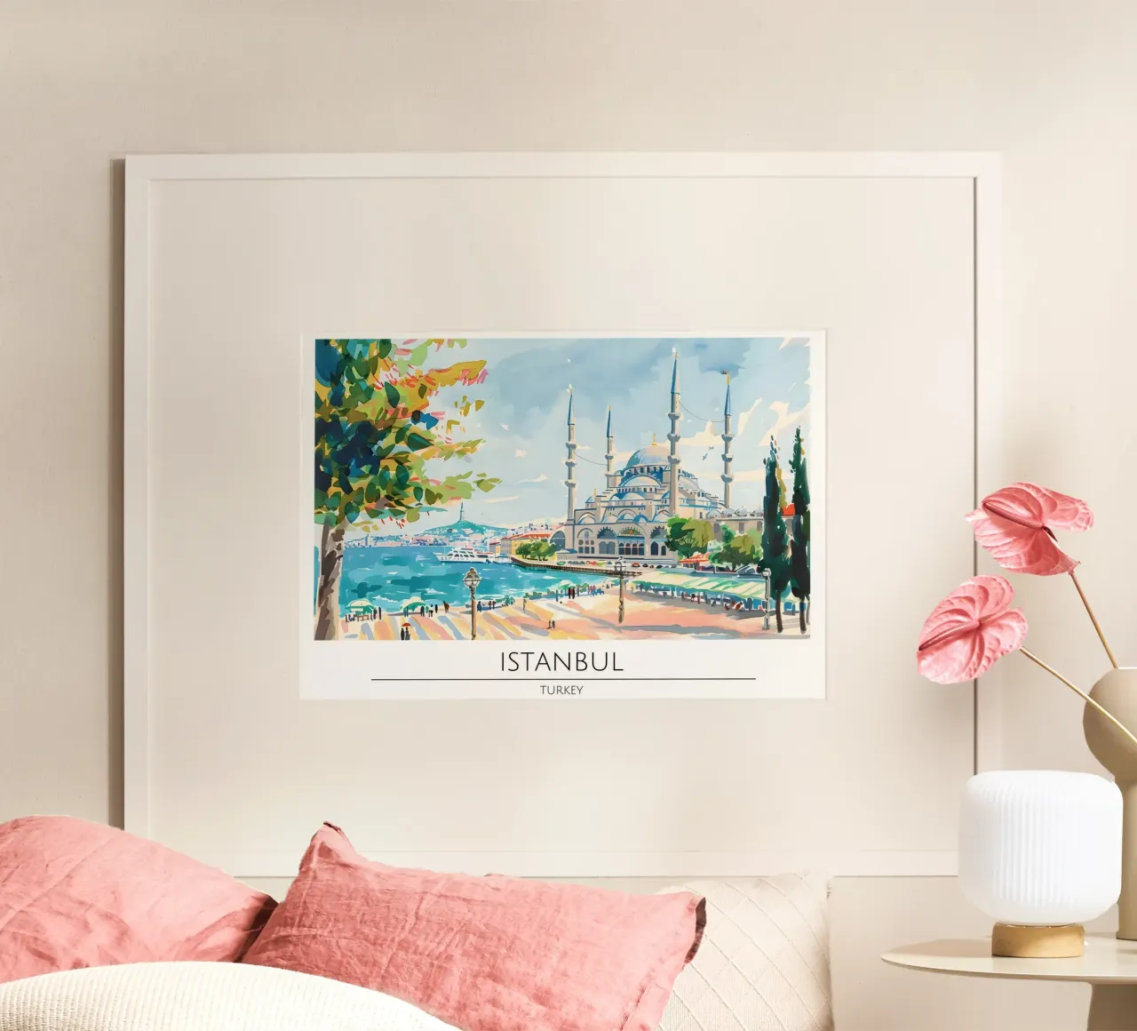 Poster di viaggio acquerellato sulla Moschea Blu di Istanbul poster con telaio in plastica da homdeco