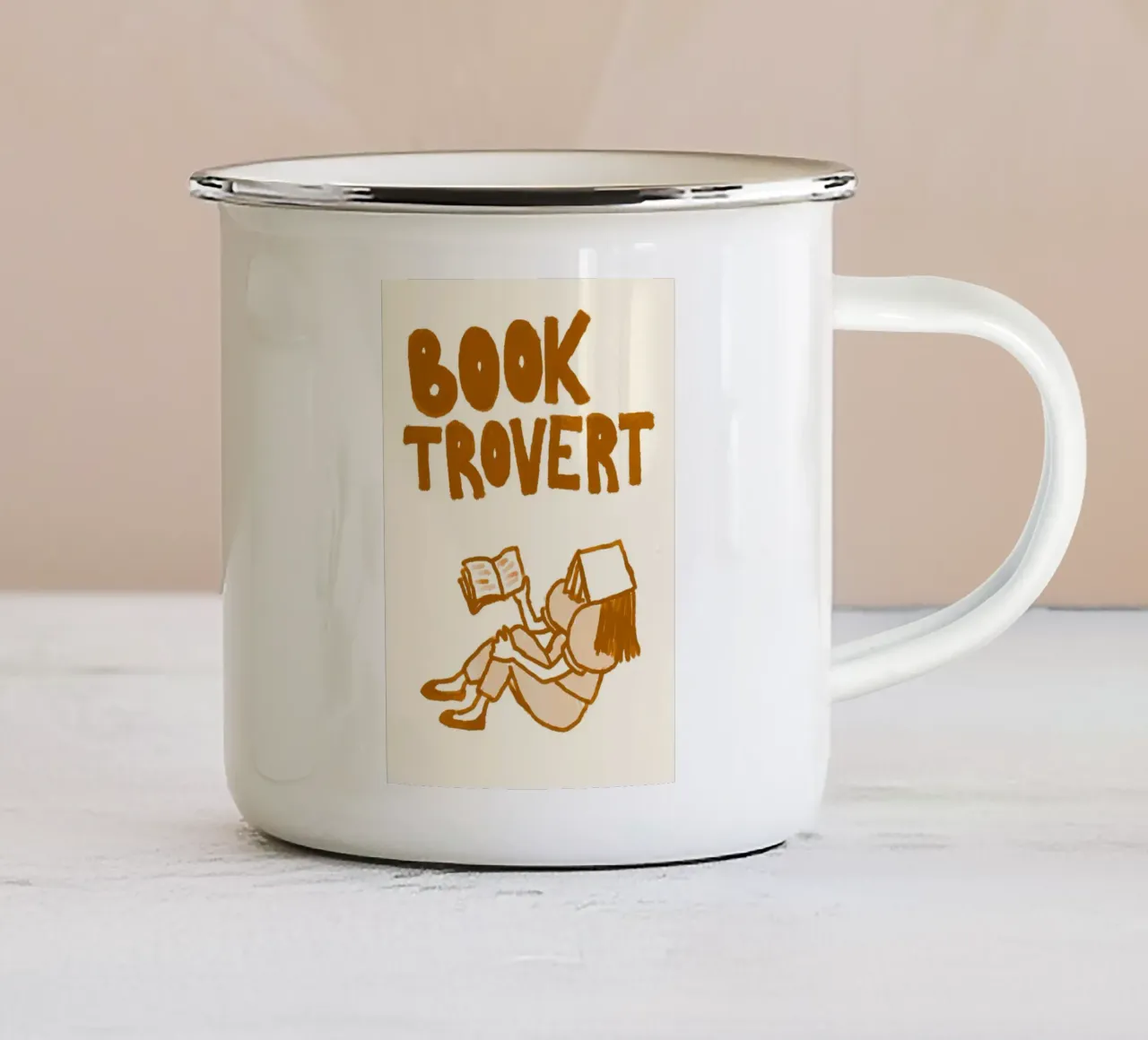 "Booktrovert" Reading Lover kunstdruk - Gezellige Minimalistische Post emaille mok van vintagepod
