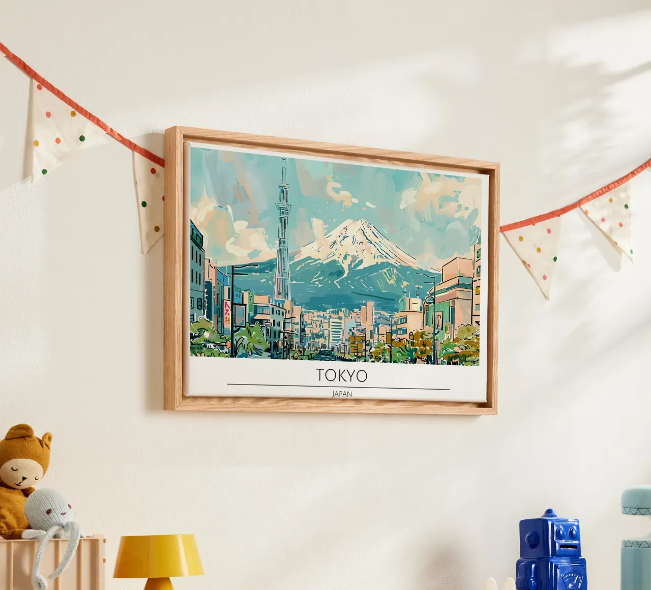 Tokyo Skytree Mount Fuji Retro Reisposter canvas met Baklijst van homdeco