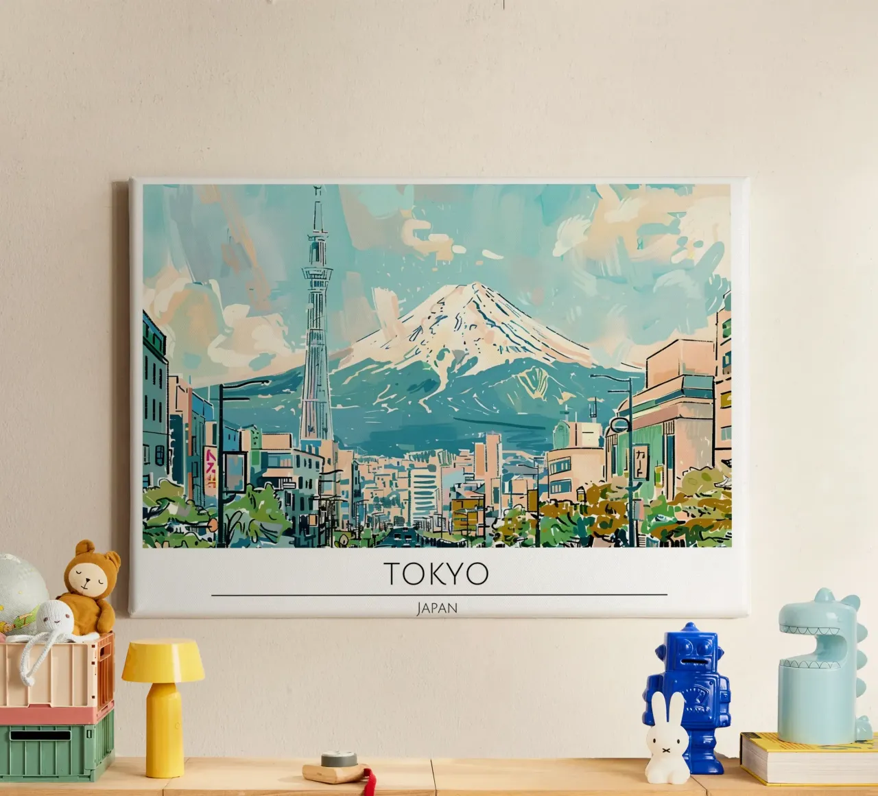 Tokyo Skytree Mount Fuji Retro Reisposter canvas met Baklijst van homdeco