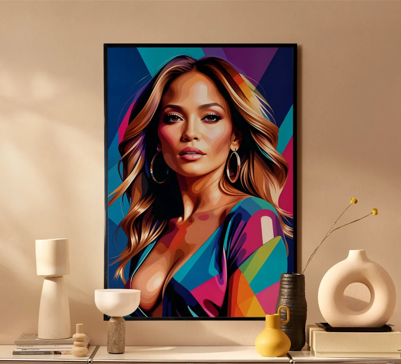 Ritratto di Jennifer Lopez poster con telaio in alluminio da BONANZA