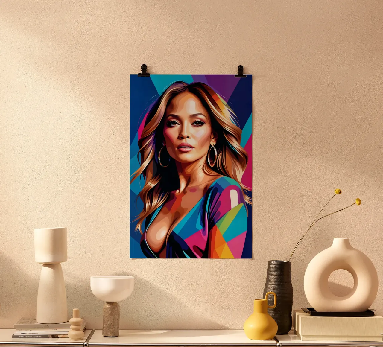 Ritratto di Jennifer Lopez poster con telaio in alluminio da BONANZA
