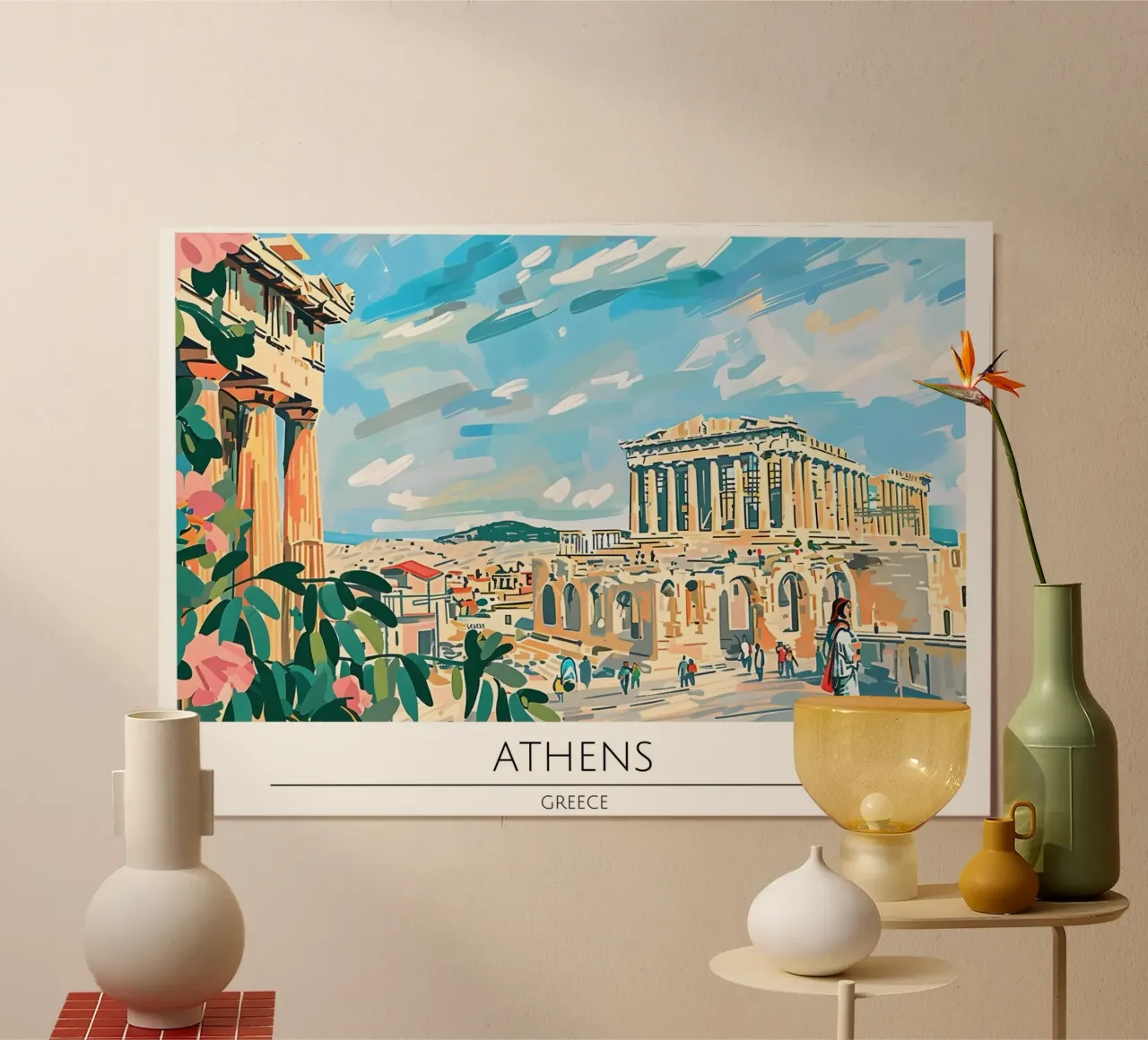 Athènes Acropole Parthénon Affiche impressionniste poster avec cadre en bois de homdeco