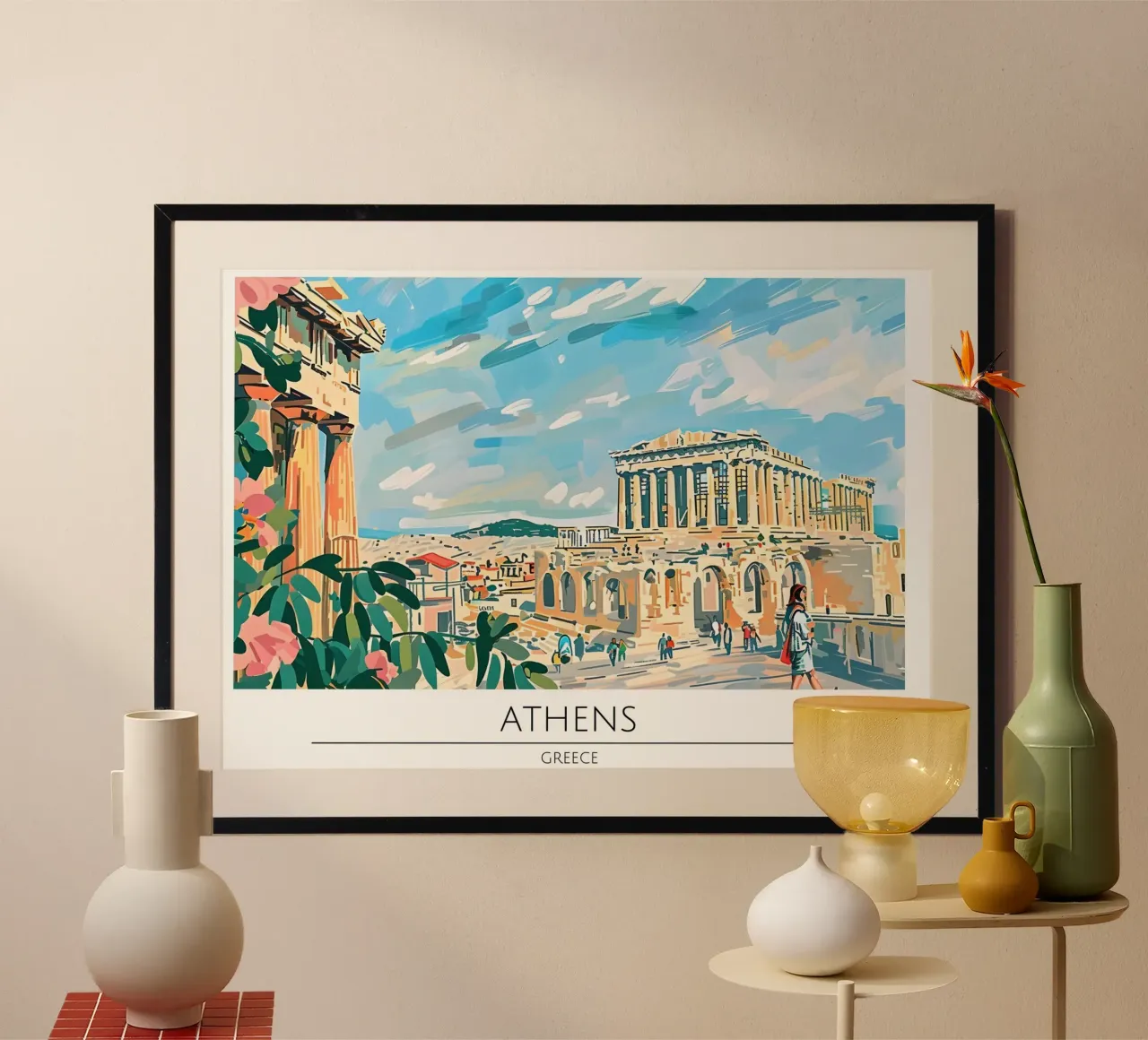 Athènes Acropole Parthénon Affiche impressionniste poster avec cadre en bois de homdeco
