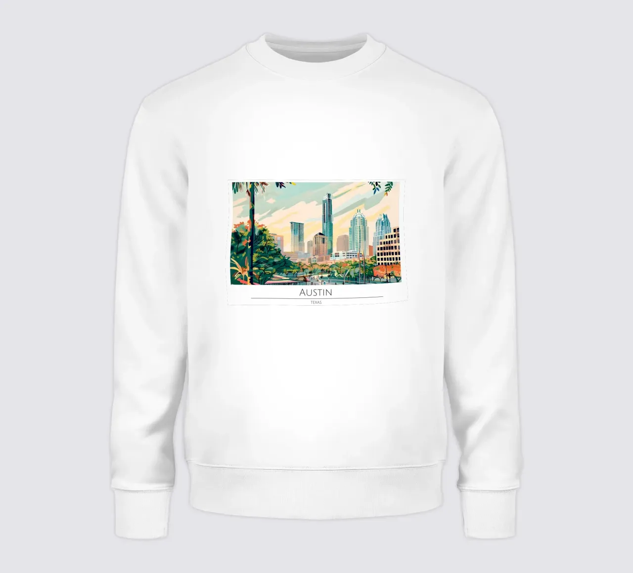 Poster di viaggio retro di Austin Texas Skyline felpa da homdeco