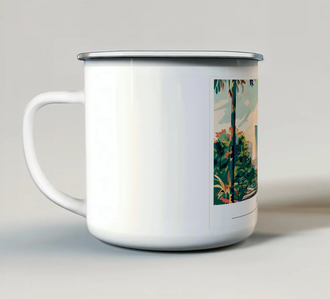 Poster di viaggio retro di Austin Texas Skyline tazza in smalto da homdeco