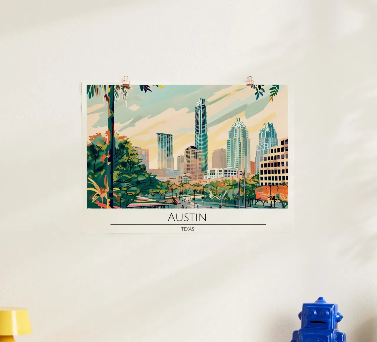 Poster di viaggio retro di Austin Texas Skyline poster da homdeco