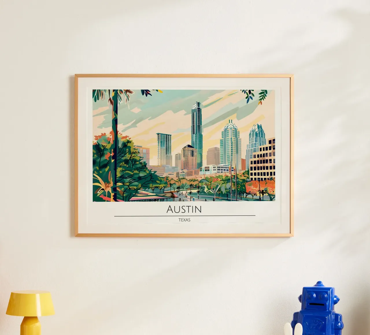 Poster di viaggio retro di Austin Texas Skyline poster da homdeco
