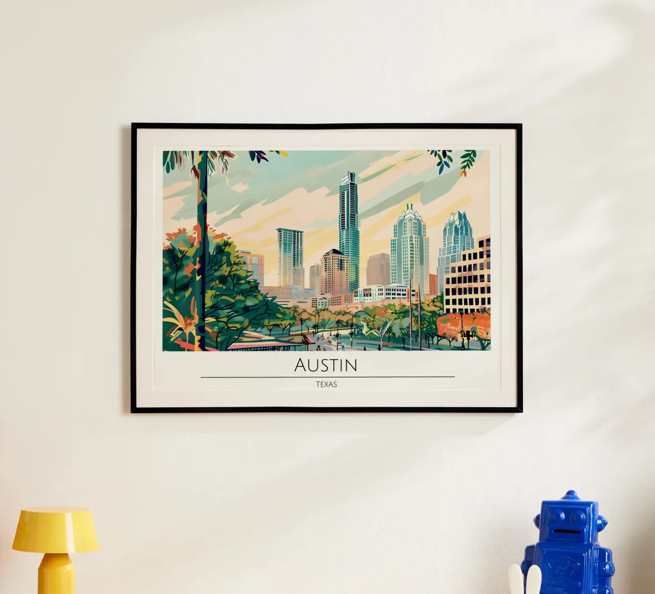 Poster di viaggio retro di Austin Texas Skyline poster da homdeco