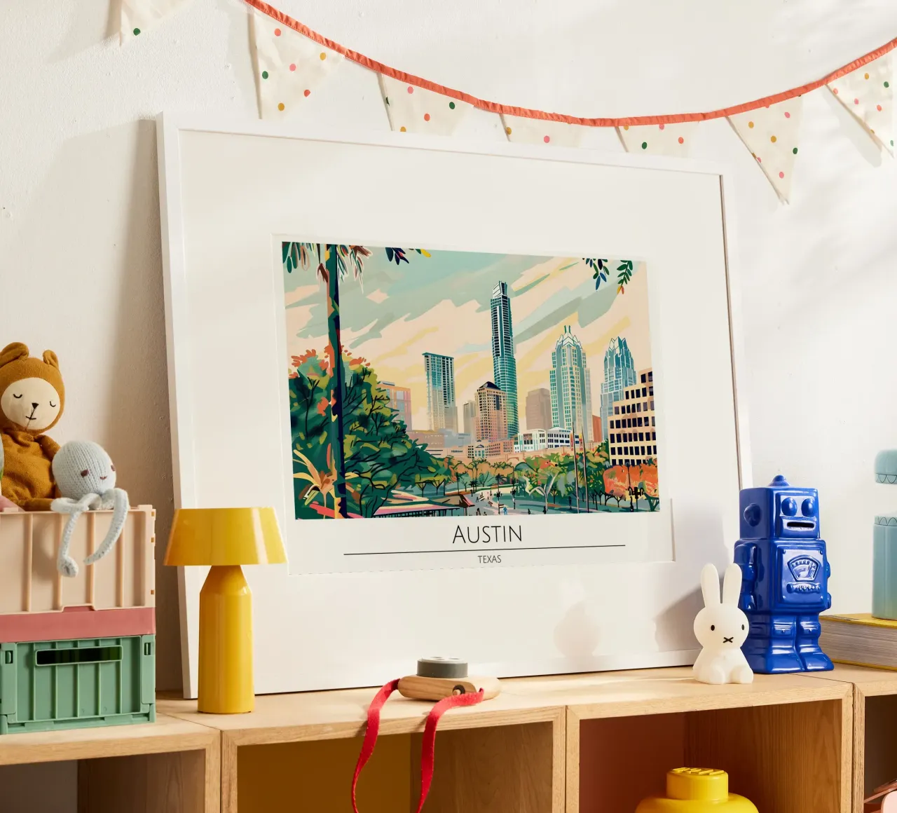 Poster di viaggio retro di Austin Texas Skyline poster da homdeco