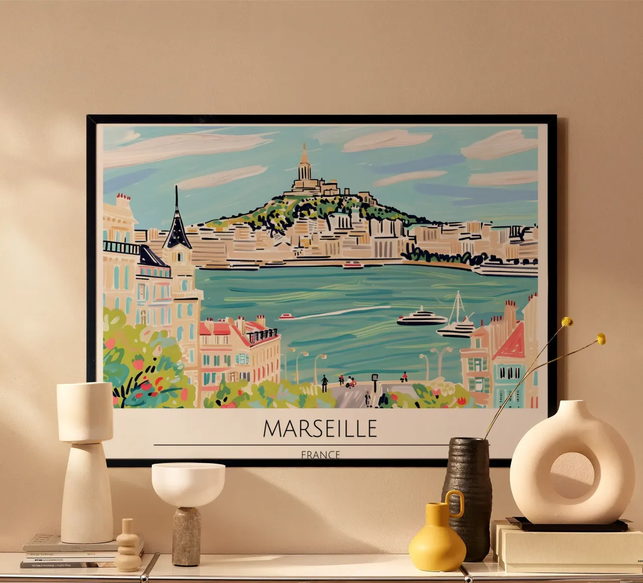 Marsiglia Notre-Dame de la Garde Manifesto d'epoca poster con telaio in alluminio da homdeco