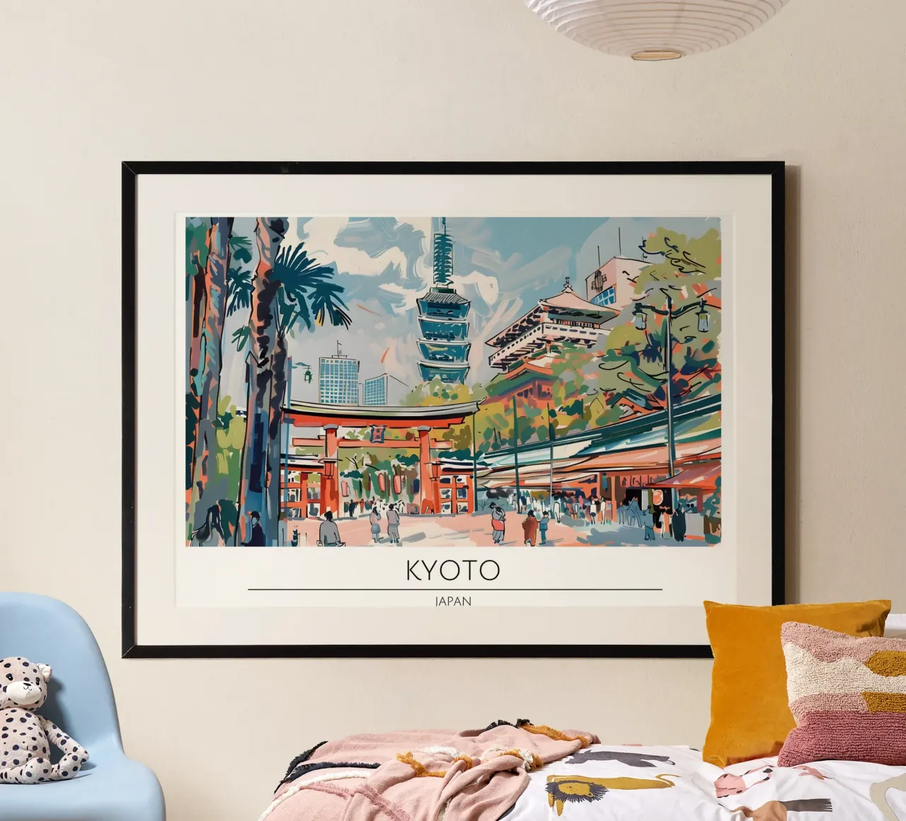 Poster di viaggio retrò della Pagoda Yasaka di Kyoto poster con telaio in legno da homdeco