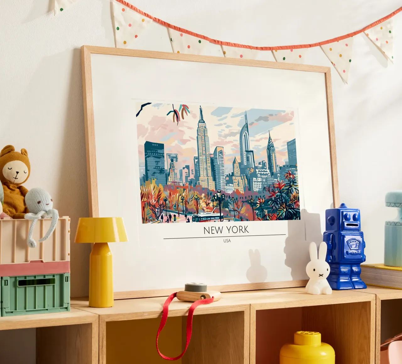 Poster retrò NYC Midtown Manhattan Skyline poster con telaio in plastica da homdeco