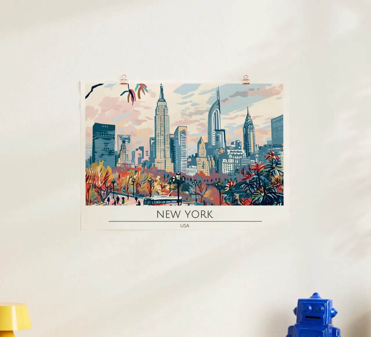 Poster retrò NYC Midtown Manhattan Skyline poster con telaio in plastica da homdeco