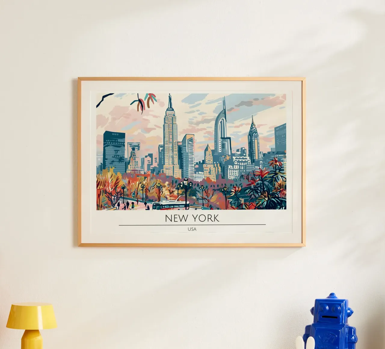 Poster retrò NYC Midtown Manhattan Skyline poster con telaio in plastica da homdeco