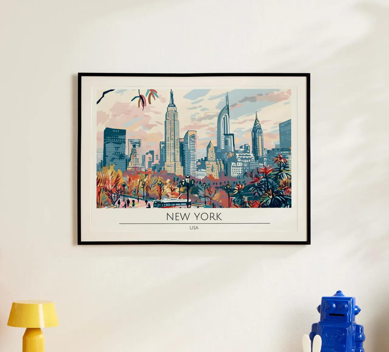 Poster retrò NYC Midtown Manhattan Skyline poster con telaio in plastica da homdeco