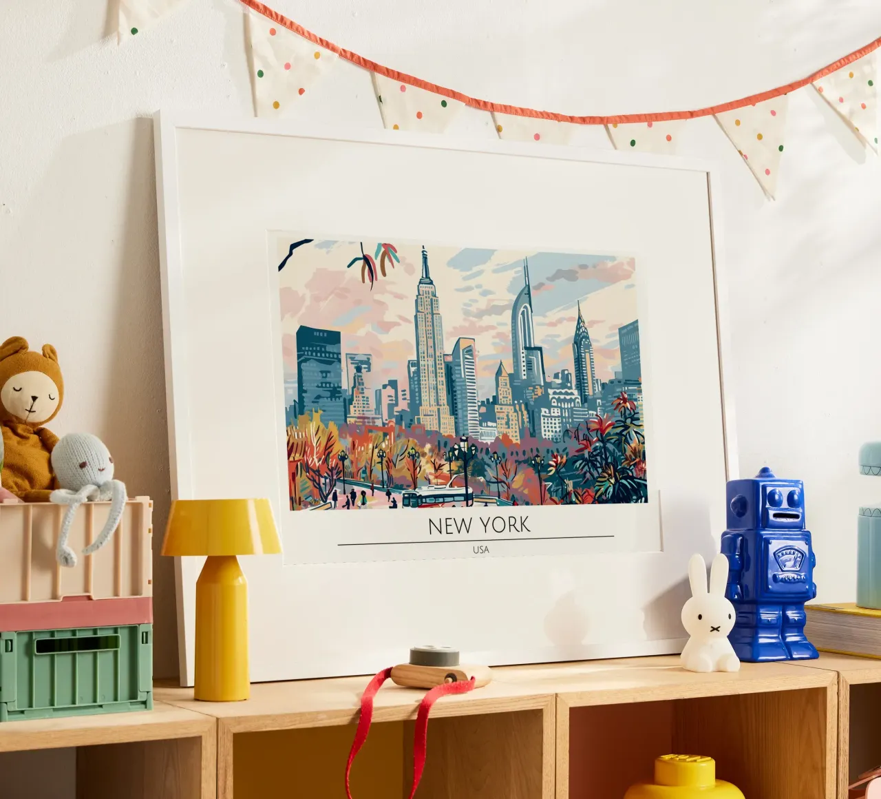 Poster retrò NYC Midtown Manhattan Skyline poster con telaio in plastica da homdeco