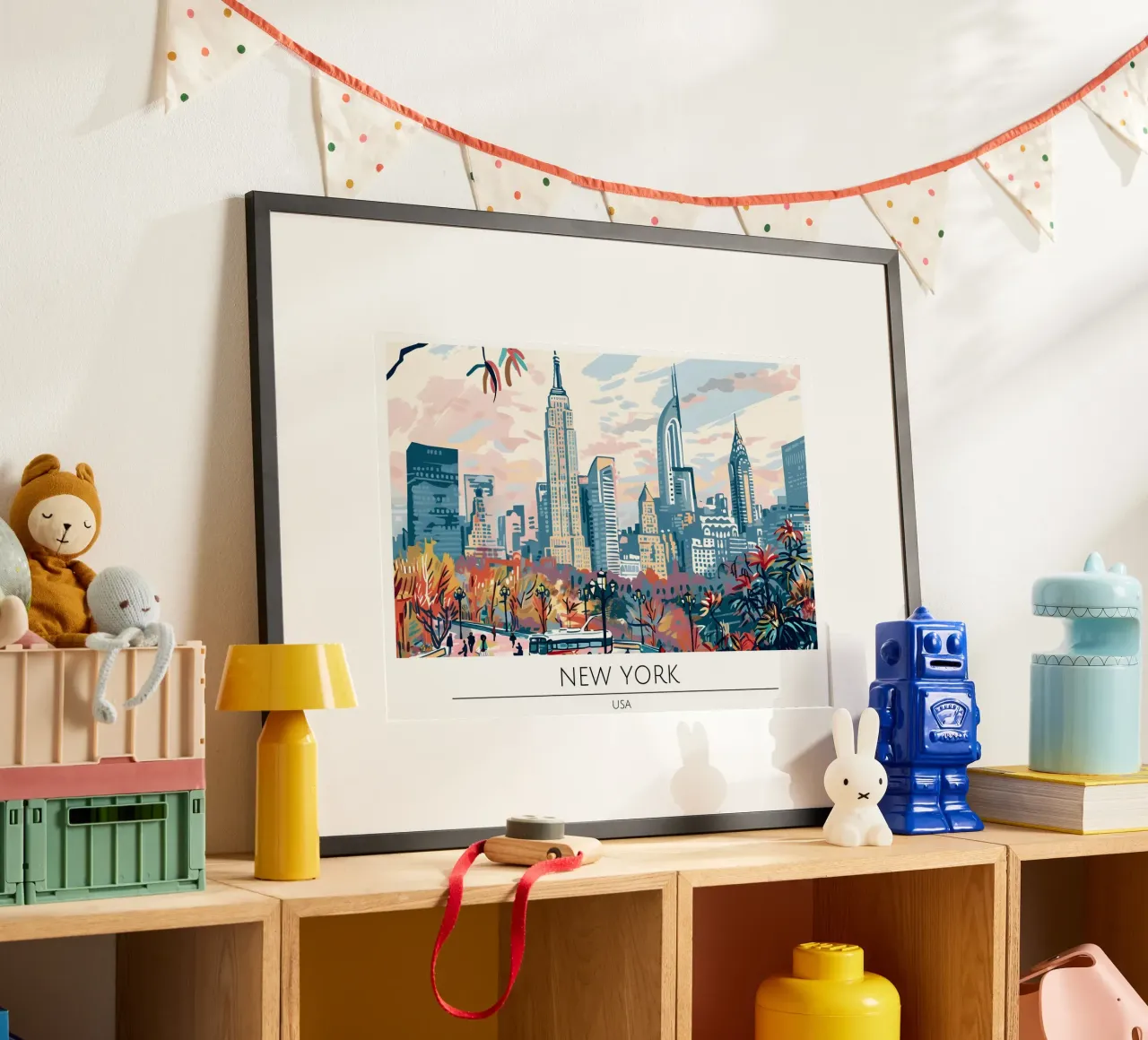 Poster retrò NYC Midtown Manhattan Skyline poster con telaio in plastica da homdeco