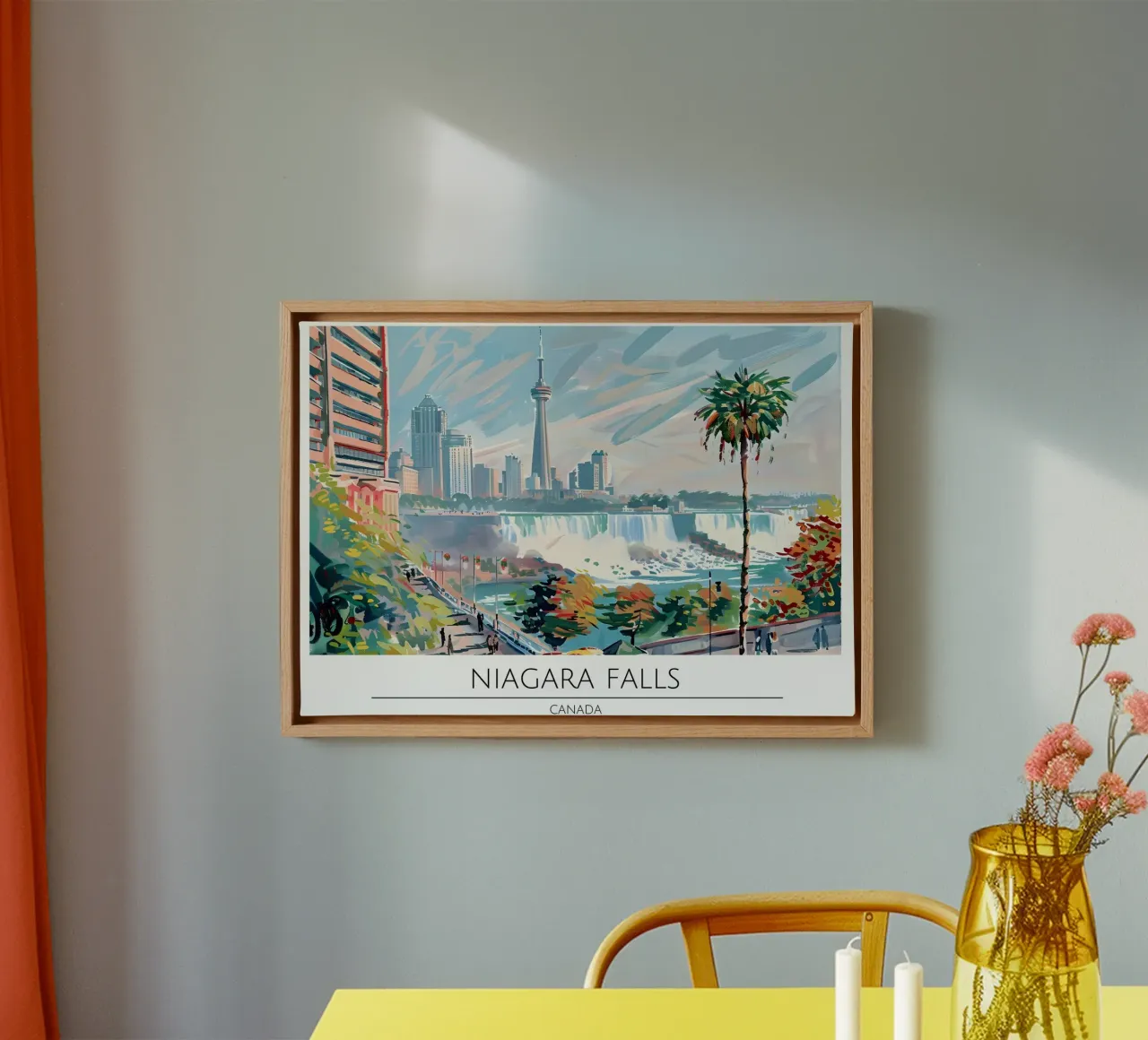 Niagara Falls Toronto Skyline Retro Poster canvas met Baklijst van homdeco