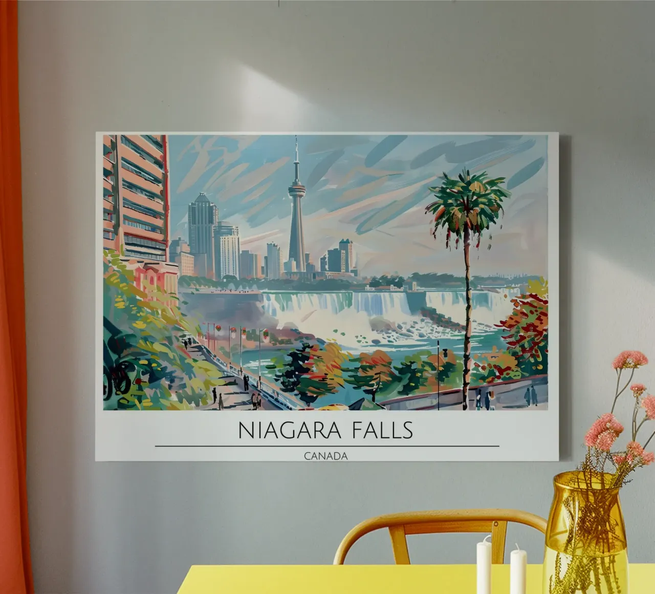 Niagara Falls Toronto Skyline Retro Poster canvas met Baklijst van homdeco