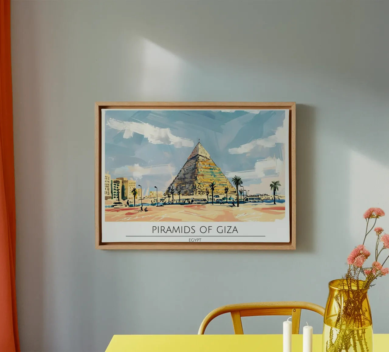 Egypte Piramides van Gizeh Retro Reisposter canvas met Baklijst van homdeco