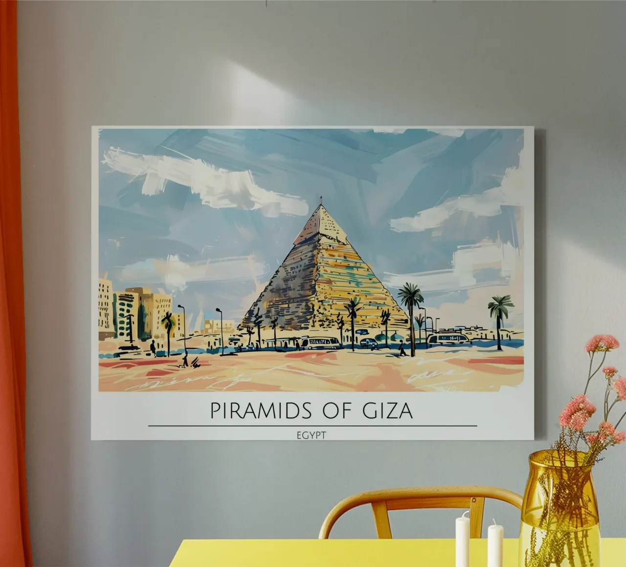 Egypte Piramides van Gizeh Retro Reisposter canvas met Baklijst van homdeco