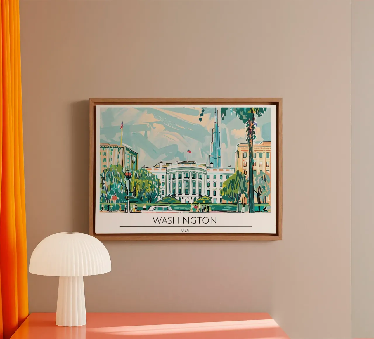 Poster retrò della Casa Bianca di Washington D.C. tela con Cornice a cassetta da homdeco